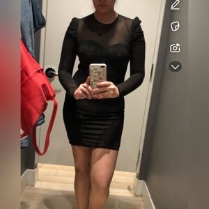 Elegant Black Sheer Sleeve Dress